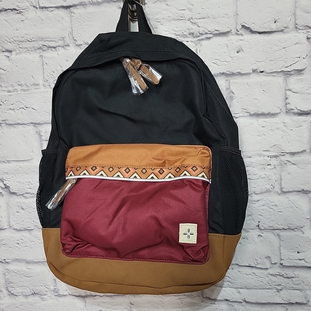 Sun + Stone Black Brown Backpack Bag Adjustable Southwest New‎ Inside Pockets
